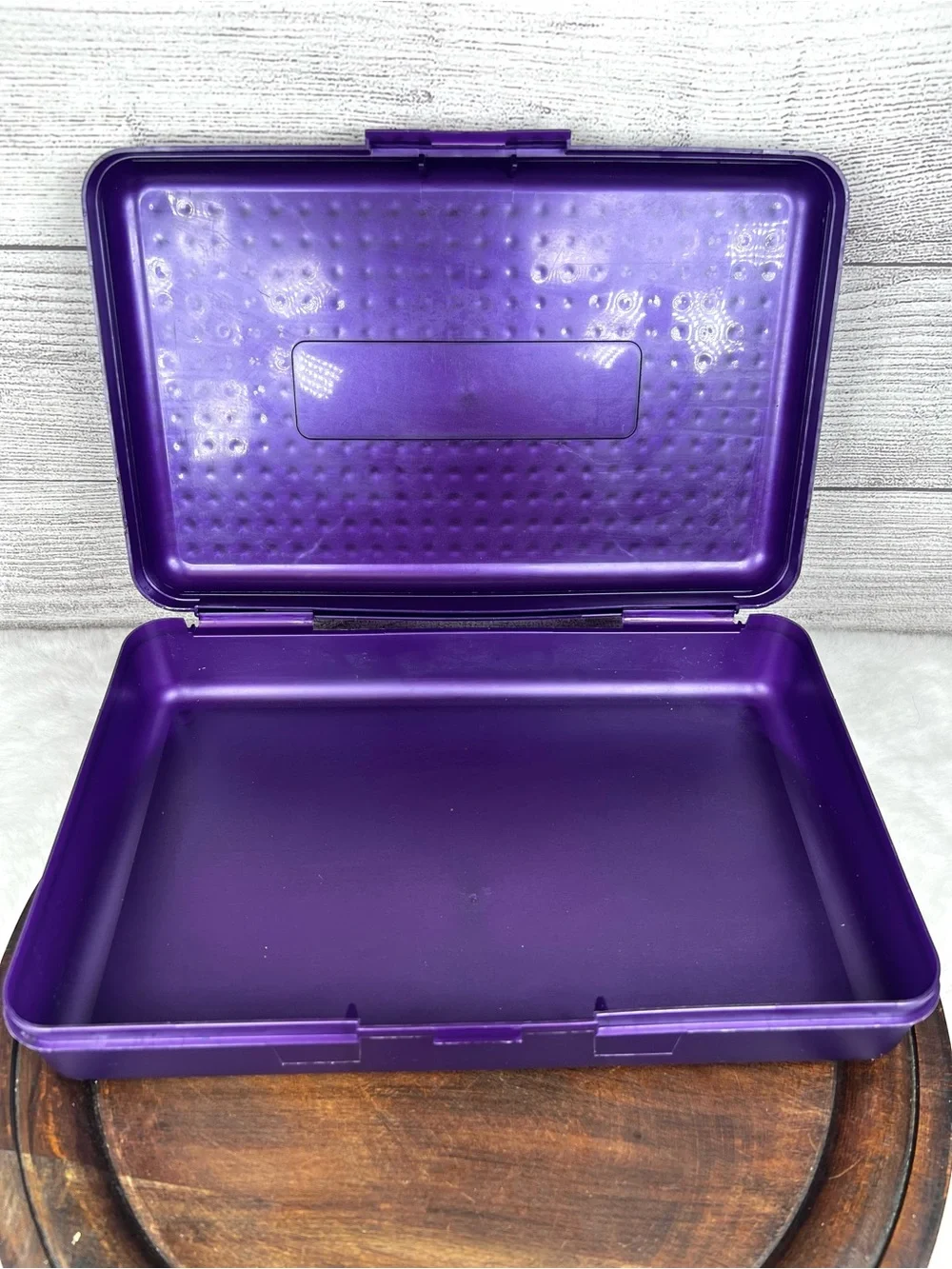 Vintage Large Spacemaker Pencil Pen Box Purple Plastic Storage Case 90s USA